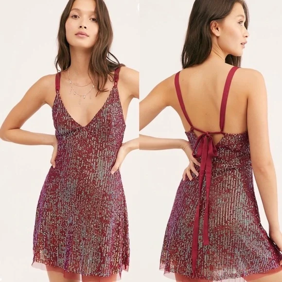 Free People Gold Rush Mini Dress - Wine